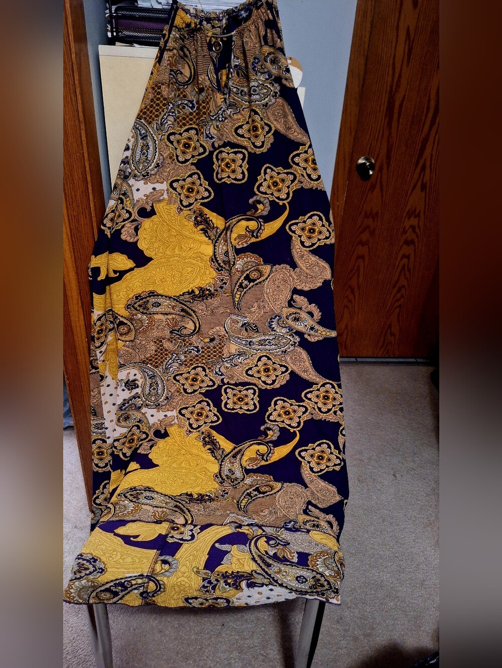 Women’s Paisley Maxi Skirt in Navy and Mustard